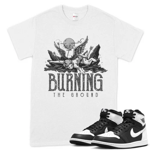 TeeVivo T-Shirt Match Air Jordan 1 Retro High OG Black White Burning the ground – Air Jordan 1 Shirt, AJ1 Shirt