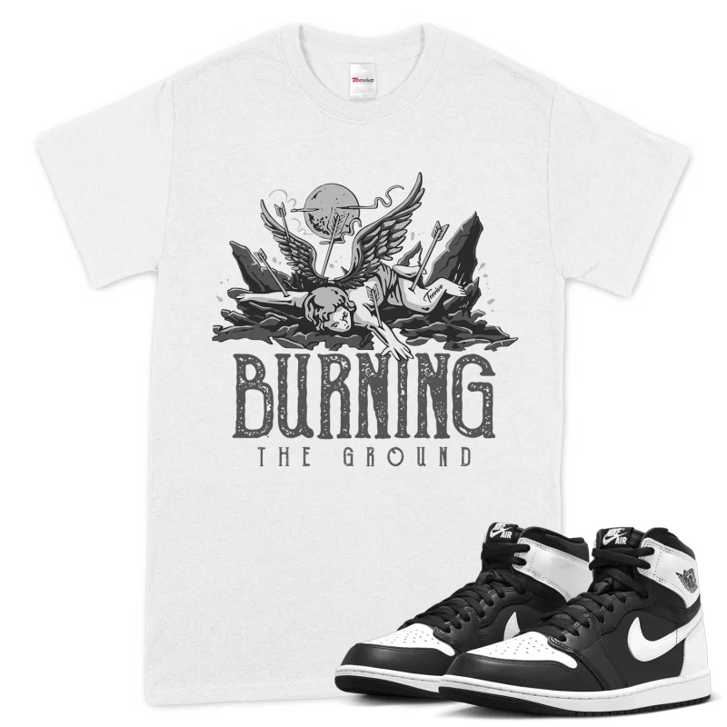 TeeVivo T-Shirt Match Air Jordan 1 Retro High OG Black White Burning the ground – Air Jordan 1 Shirt, AJ1 Shirt