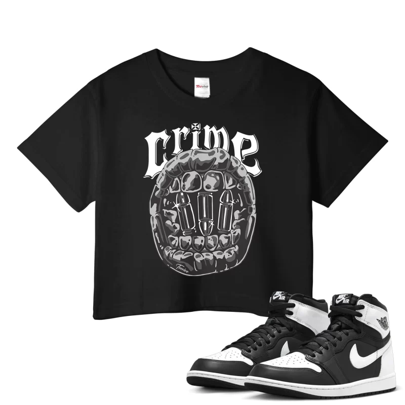 TeeVivo Crop Top Match Air Jordan 1 Retro High OG Black White Crime – Air Jordan 1 Crop Top, AJ1 Crop Top