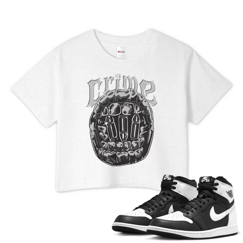 TeeVivo Crop Top Match Air Jordan 1 Retro High OG Black White Crime – Air Jordan 1 Crop Top, AJ1 Crop Top
