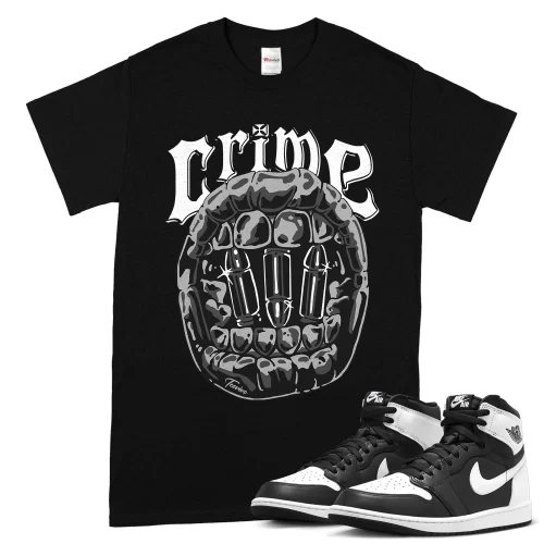 TeeVivo T-Shirt Match Air Jordan 1 Retro High OG Black White Crime – Air Jordan 1 Shirt, AJ1 Shirt