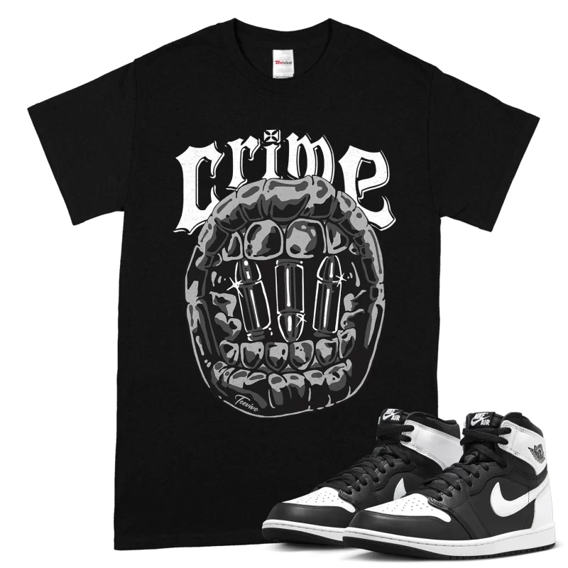 TeeVivo T-Shirt Match Air Jordan 1 Retro High OG Black White Crime – Air Jordan 1 Shirt, AJ1 Shirt