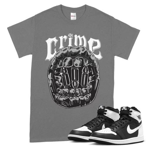 TeeVivo T-Shirt Match Air Jordan 1 Retro High OG Black White Crime – Air Jordan 1 Shirt, AJ1 Shirt