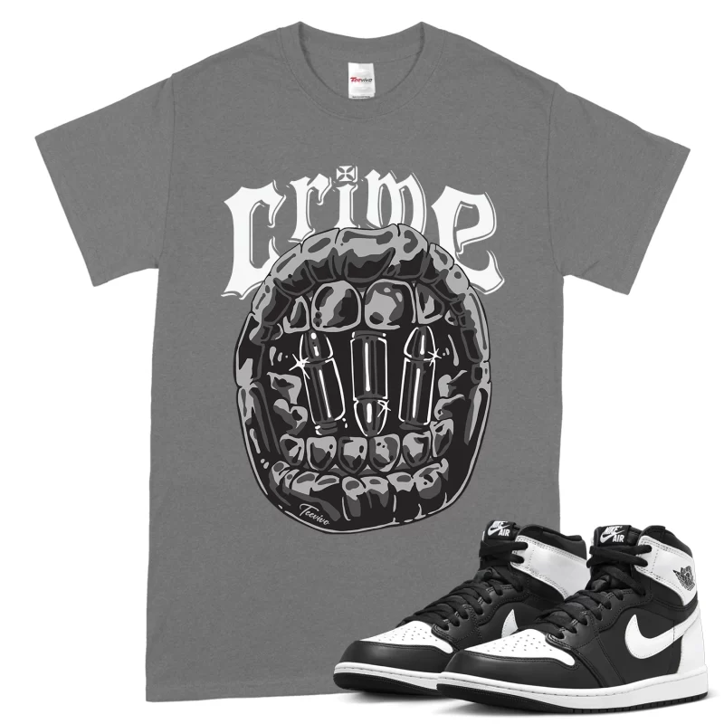 TeeVivo T-Shirt Match Air Jordan 1 Retro High OG Black White Crime – Air Jordan 1 Shirt, AJ1 Shirt