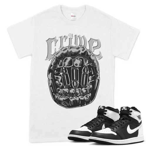 TeeVivo T-Shirt Match Air Jordan 1 Retro High OG Black White Crime – Air Jordan 1 Shirt, AJ1 Shirt