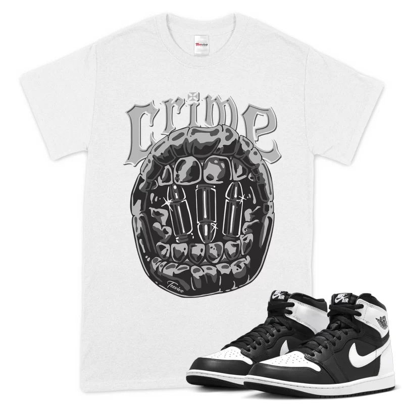 TeeVivo T-Shirt Match Air Jordan 1 Retro High OG Black White Crime – Air Jordan 1 Shirt, AJ1 Shirt