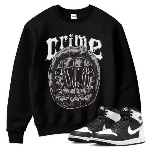 TeeVivo Sweatshirt Match Air Jordan 1 Retro High OG Black White Crime – Air Jordan 1 Sweatshirt, AJ1 Sweatshirt