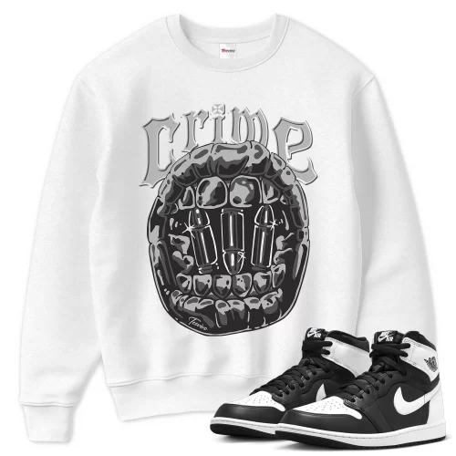 TeeVivo Sweatshirt Match Air Jordan 1 Retro High OG Black White Crime – Air Jordan 1 Sweatshirt, AJ1 Sweatshirt