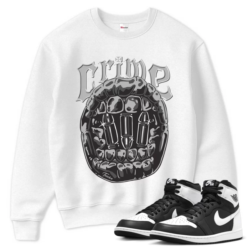 TeeVivo Sweatshirt Match Air Jordan 1 Retro High OG Black White Crime – Air Jordan 1 Sweatshirt, AJ1 Sweatshirt