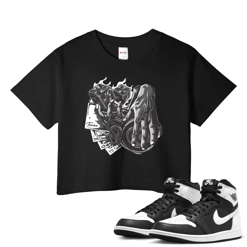 TeeVivo Crop Top Match Air Jordan 1 Retro High OG Black White Gambling – Air Jordan 1 Crop Top, AJ1 Crop Top