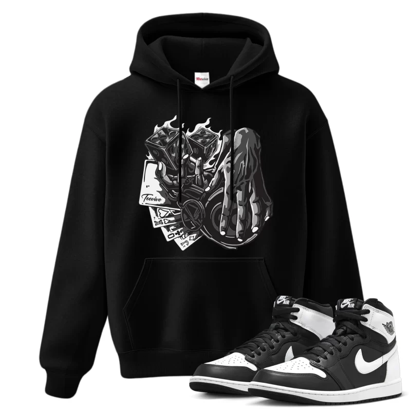 TeeVivo Hoodie Match Air Jordan 1 Retro High OG Black White Gambling – Air Jordan 1 Hoodie, AJ1 Hoodie