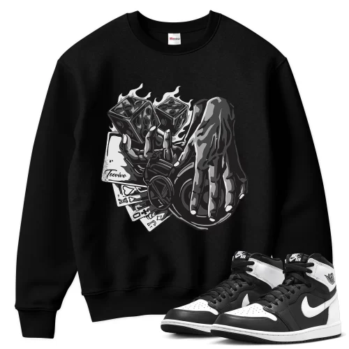 TeeVivo Sweatshirt Match Air Jordan 1 Retro High OG Black White Gambling – Air Jordan 1 Sweatshirt, AJ1 Sweatshirt