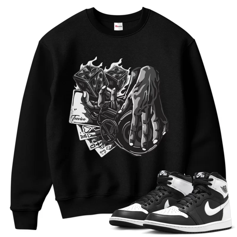 TeeVivo Sweatshirt Match Air Jordan 1 Retro High OG Black White Gambling – Air Jordan 1 Sweatshirt, AJ1 Sweatshirt