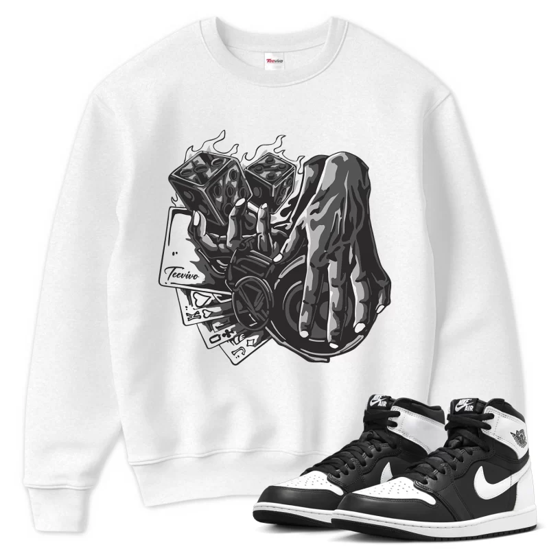 TeeVivo Sweatshirt Match Air Jordan 1 Retro High OG Black White Gambling – Air Jordan 1 Sweatshirt, AJ1 Sweatshirt