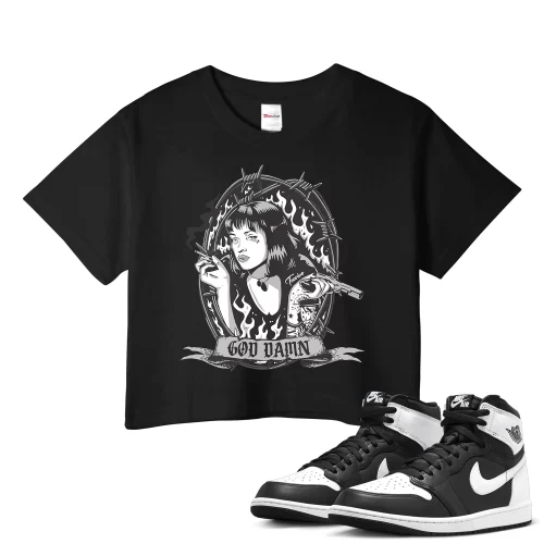 TeeVivo Crop Top Match Air Jordan 1 Retro High OG Black White God Daaamn – Air Jordan 1 Crop Top, AJ1 Crop Top