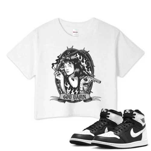 TeeVivo Crop Top Match Air Jordan 1 Retro High OG Black White God Daaamn – Air Jordan 1 Crop Top, AJ1 Crop Top