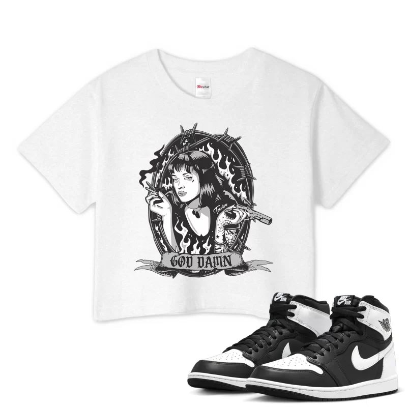 TeeVivo Crop Top Match Air Jordan 1 Retro High OG Black White God Daaamn – Air Jordan 1 Crop Top, AJ1 Crop Top