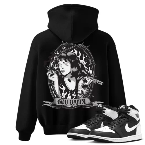 TeeVivo Hoodie Match Air Jordan 1 Retro High OG Black White God Daaamn – Air Jordan 1 Hoodie, AJ1 Hoodie