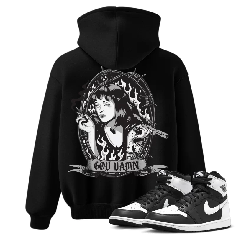 TeeVivo Hoodie Match Air Jordan 1 Retro High OG Black White God Daaamn – Air Jordan 1 Hoodie, AJ1 Hoodie