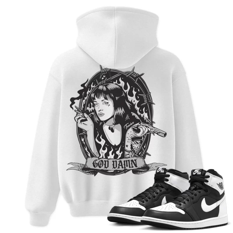 TeeVivo Hoodie Match Air Jordan 1 Retro High OG Black White God Daaamn – Air Jordan 1 Hoodie, AJ1 Hoodie