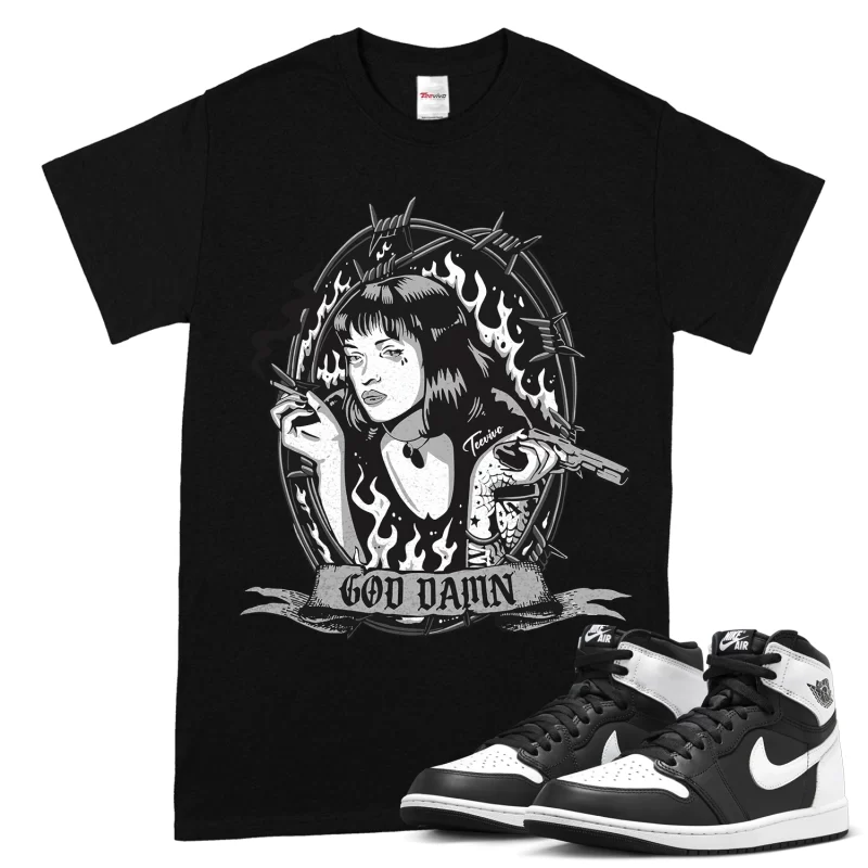 TeeVivo T-Shirt Match Air Jordan 1 Retro High OG Black White God Daaamn – Air Jordan 1 Shirt, AJ1 Shirt