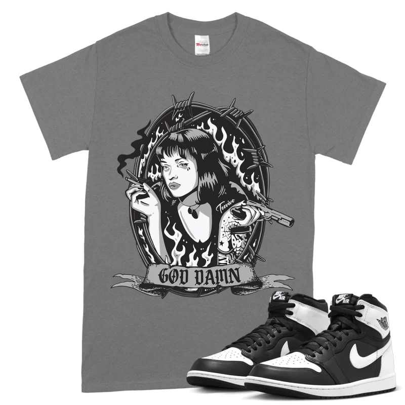 TeeVivo T-Shirt Match Air Jordan 1 Retro High OG Black White God Daaamn – Air Jordan 1 Shirt, AJ1 Shirt