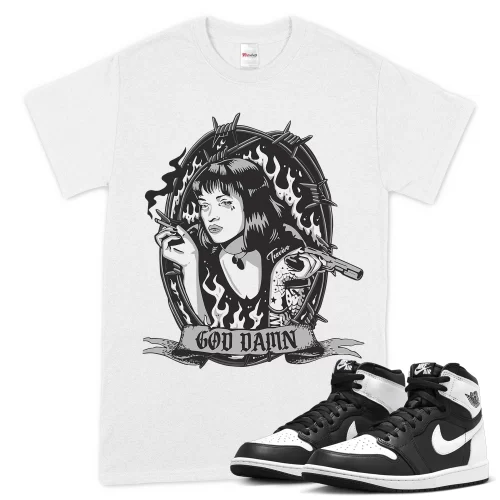 TeeVivo T-Shirt Match Air Jordan 1 Retro High OG Black White God Daaamn – Air Jordan 1 Shirt, AJ1 Shirt