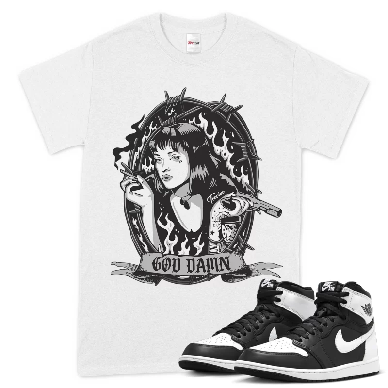 TeeVivo T-Shirt Match Air Jordan 1 Retro High OG Black White God Daaamn – Air Jordan 1 Shirt, AJ1 Shirt