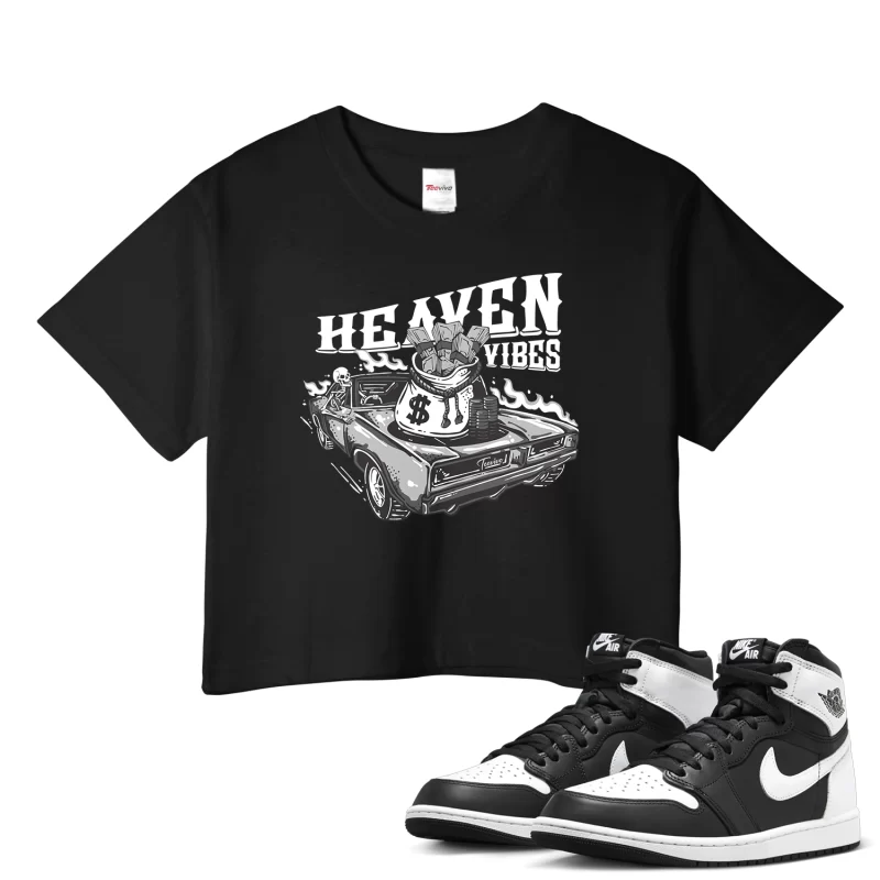 TeeVivo Crop Top Match Air Jordan 1 Retro High OG Black White Heaven vibes – Air Jordan 1 Crop Top, AJ1 Crop Top