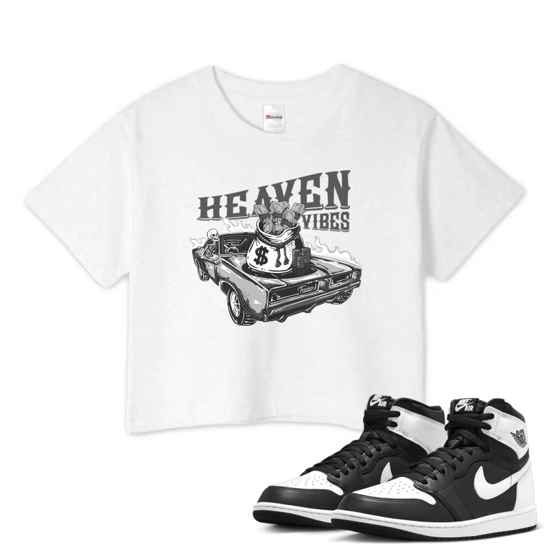TeeVivo Crop Top Match Air Jordan 1 Retro High OG Black White Heaven vibes – Air Jordan 1 Crop Top, AJ1 Crop Top