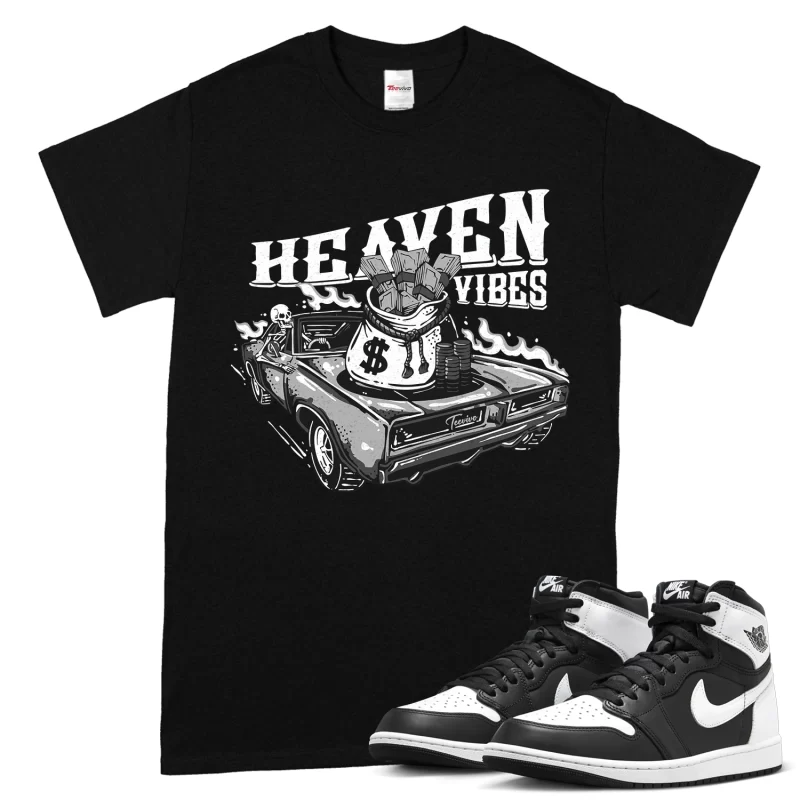 TeeVivo T-Shirt Match Air Jordan 1 Retro High OG Black White Heaven vibes – Air Jordan 1 Shirt, AJ1 Shirt