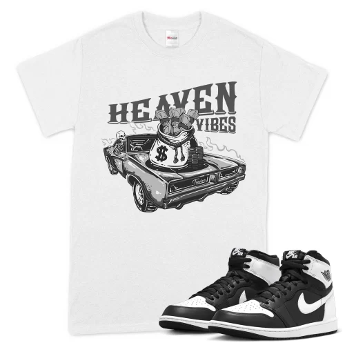TeeVivo T-Shirt Match Air Jordan 1 Retro High OG Black White Heaven vibes – Air Jordan 1 Shirt, AJ1 Shirt