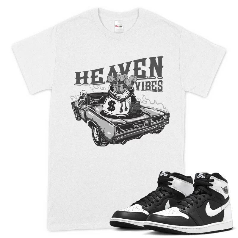 TeeVivo T-Shirt Match Air Jordan 1 Retro High OG Black White Heaven vibes – Air Jordan 1 Shirt, AJ1 Shirt