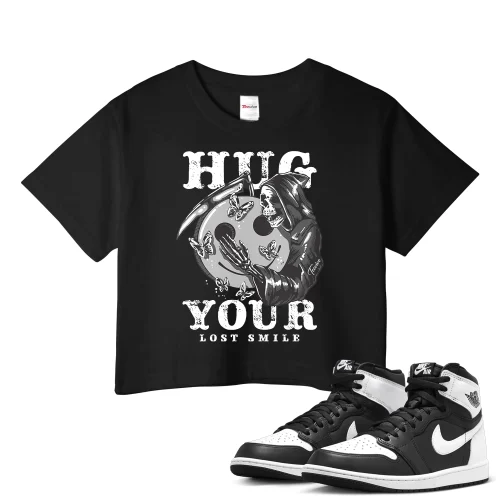 TeeVivo Crop Top Match Air Jordan 1 Retro High OG Black White Hug your lost smile – Air Jordan 1 Crop Top, AJ1 Crop Top