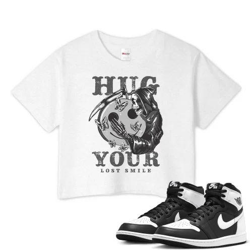 TeeVivo Crop Top Match Air Jordan 1 Retro High OG Black White Hug your lost smile – Air Jordan 1 Crop Top, AJ1 Crop Top