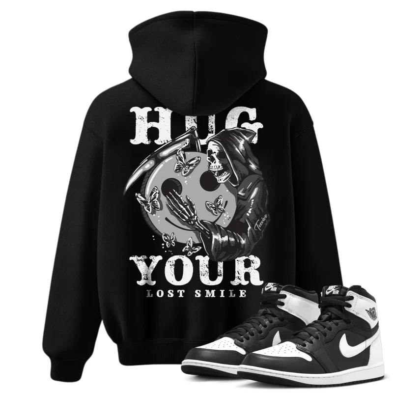 TeeVivo Hoodie Match Air Jordan 1 Retro High OG Black White Hug your lost smile – Air Jordan 1 Hoodie, AJ1 Hoodie