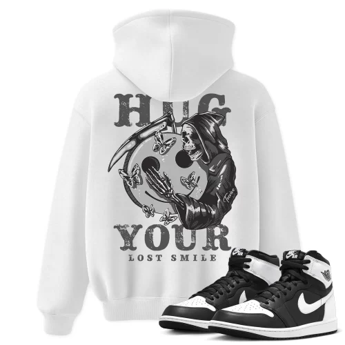 TeeVivo Hoodie Match Air Jordan 1 Retro High OG Black White Hug your lost smile – Air Jordan 1 Hoodie, AJ1 Hoodie