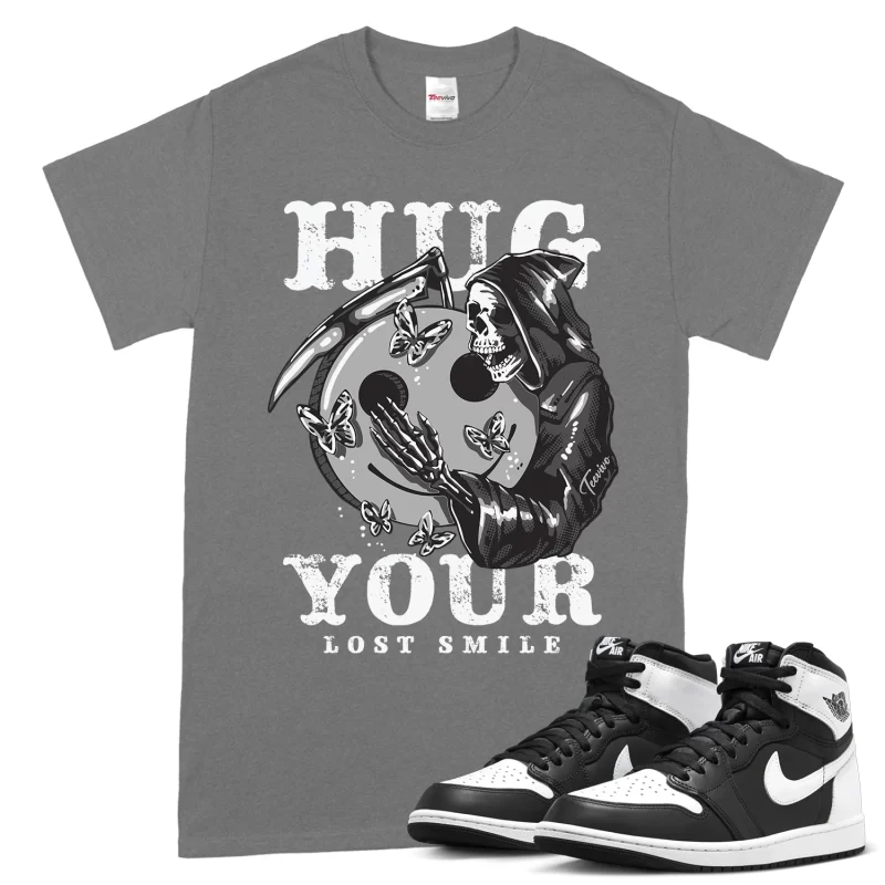 TeeVivo T-Shirt Match Air Jordan 1 Retro High OG Black White Hug your lost smile – Air Jordan 1 Shirt, AJ1 Shirt