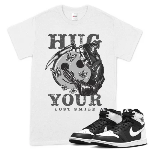 TeeVivo T-Shirt Match Air Jordan 1 Retro High OG Black White Hug your lost smile – Air Jordan 1 Shirt, AJ1 Shirt