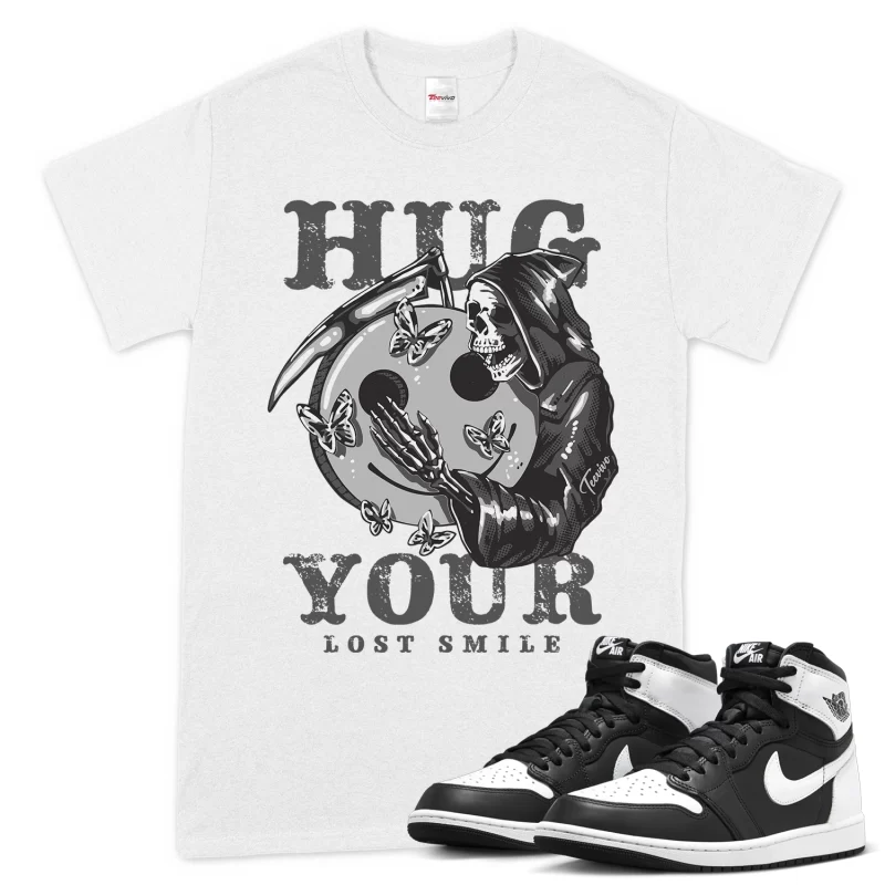 TeeVivo T-Shirt Match Air Jordan 1 Retro High OG Black White Hug your lost smile – Air Jordan 1 Shirt, AJ1 Shirt