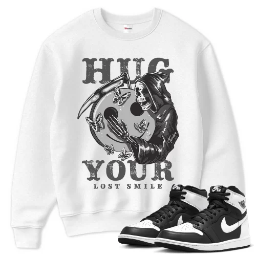 TeeVivo Sweatshirt Match Air Jordan 1 Retro High OG Black White Hug your lost smile – Air Jordan 1 Sweatshirt, AJ1 Sweatshirt
