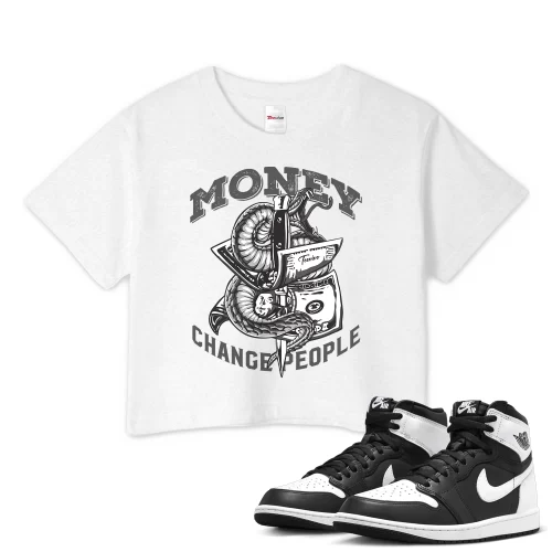 TeeVivo Crop Top Match Air Jordan 1 Retro High OG Black White Money change people – Air Jordan 1 Crop Top, AJ1 Crop Top