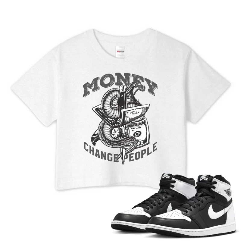 TeeVivo Crop Top Match Air Jordan 1 Retro High OG Black White Money change people – Air Jordan 1 Crop Top, AJ1 Crop Top