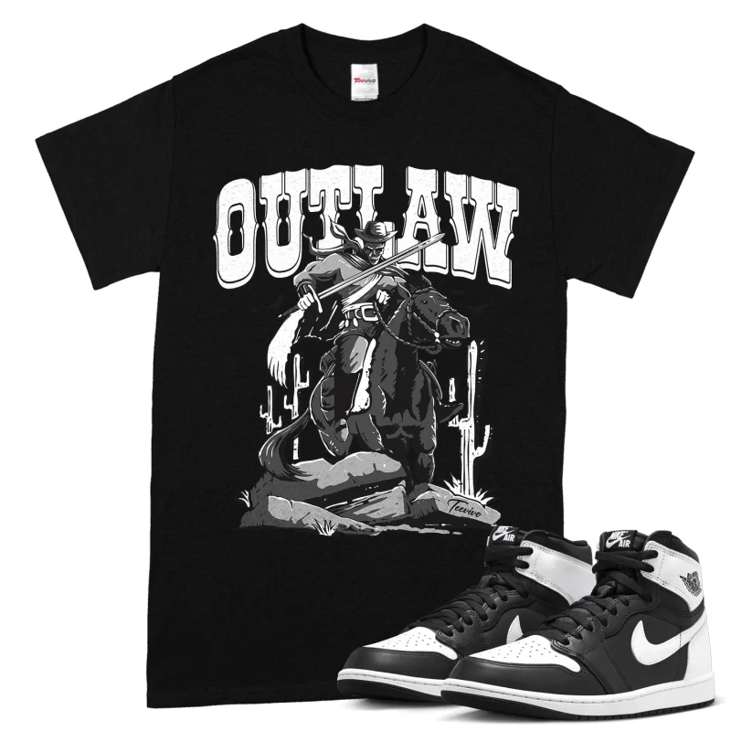 TeeVivo T-Shirt Match Air Jordan 1 Retro High OG Black White Outlaw – Air Jordan 1 Shirt, AJ1 Shirt