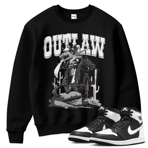 TeeVivo Sweatshirt Match Air Jordan 1 Retro High OG Black White Outlaw – Air Jordan 1 Sweatshirt, AJ1 Sweatshirt