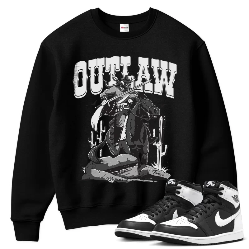 TeeVivo Sweatshirt Match Air Jordan 1 Retro High OG Black White Outlaw – Air Jordan 1 Sweatshirt, AJ1 Sweatshirt