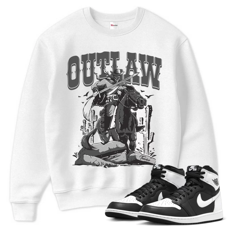 TeeVivo Sweatshirt Match Air Jordan 1 Retro High OG Black White Outlaw – Air Jordan 1 Sweatshirt, AJ1 Sweatshirt