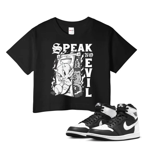 TeeVivo Crop Top Match Air Jordan 1 Retro High OG Black White Speak no evil – Air Jordan 1 Crop Top, AJ1 Crop Top