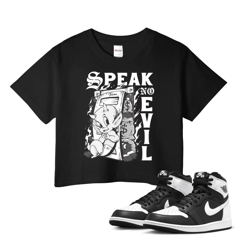 TeeVivo Crop Top Match Air Jordan 1 Retro High OG Black White Speak no evil – Air Jordan 1 Crop Top, AJ1 Crop Top