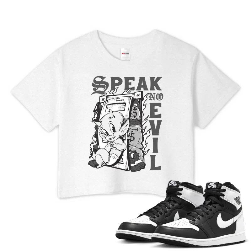TeeVivo Crop Top Match Air Jordan 1 Retro High OG Black White Speak no evil – Air Jordan 1 Crop Top, AJ1 Crop Top